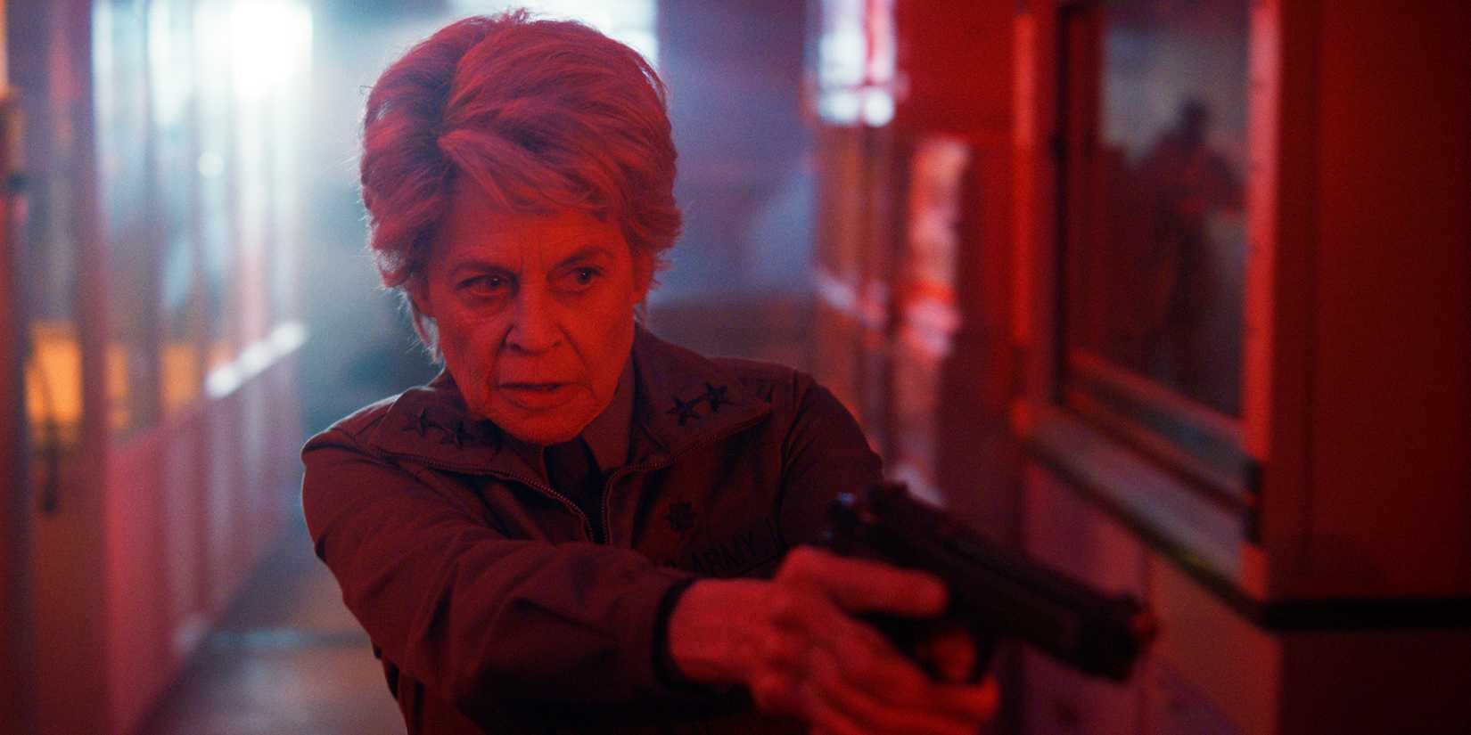 Linda Hamilton looking like she wants to terminate somebody in Stranger Things 5