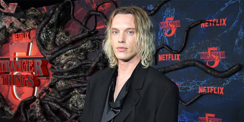 Jamie Campbell Bower on the red carpet for Stranger Things Season 5.