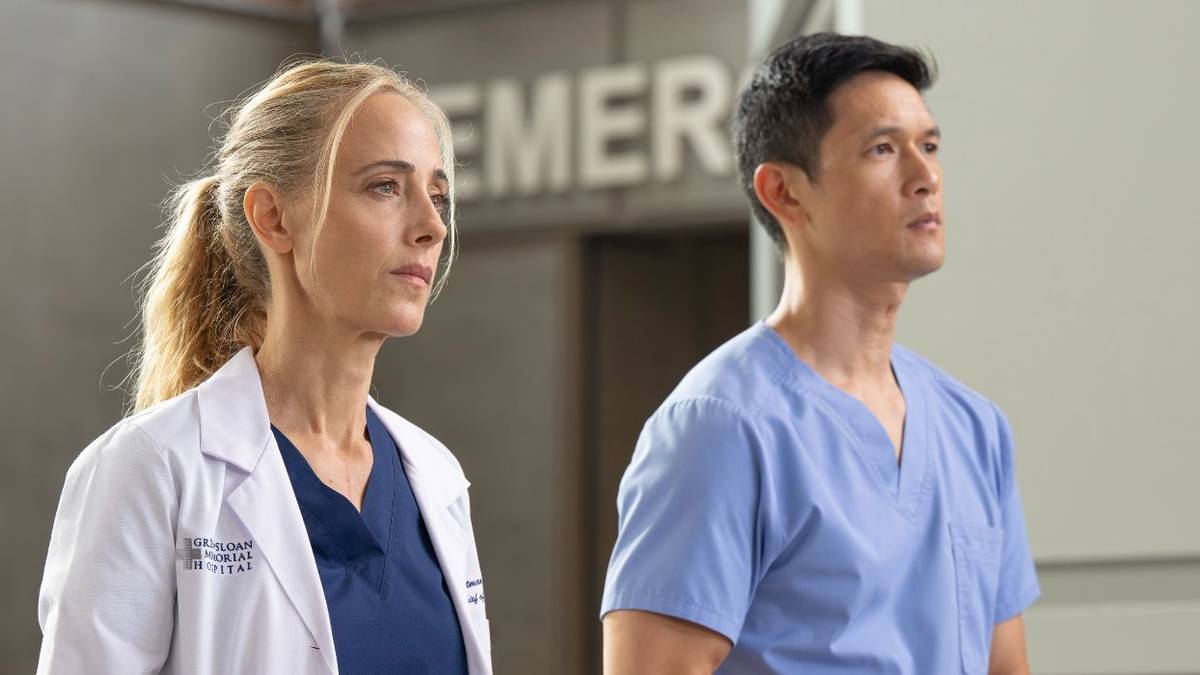 Kim Raver and Harry Shum Jr. in Grey's Anatomy.