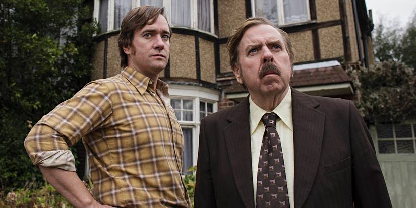 Matthew Macfadyen and Timothy Spall looking off at something in 'The Enfield Haunting'