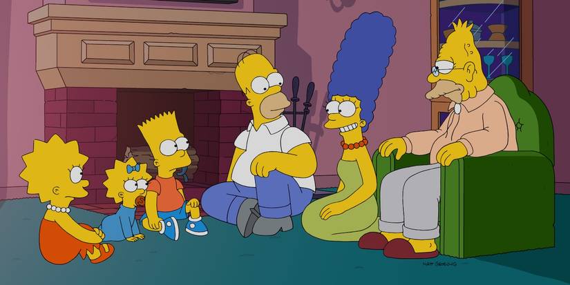 The family sits around listening to Marge (Julie Kavner) talk in The Simpsons' "Bad Boys... For Life?"
