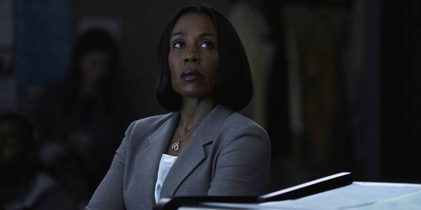 Mia in the dark looking up in The Morning Show.