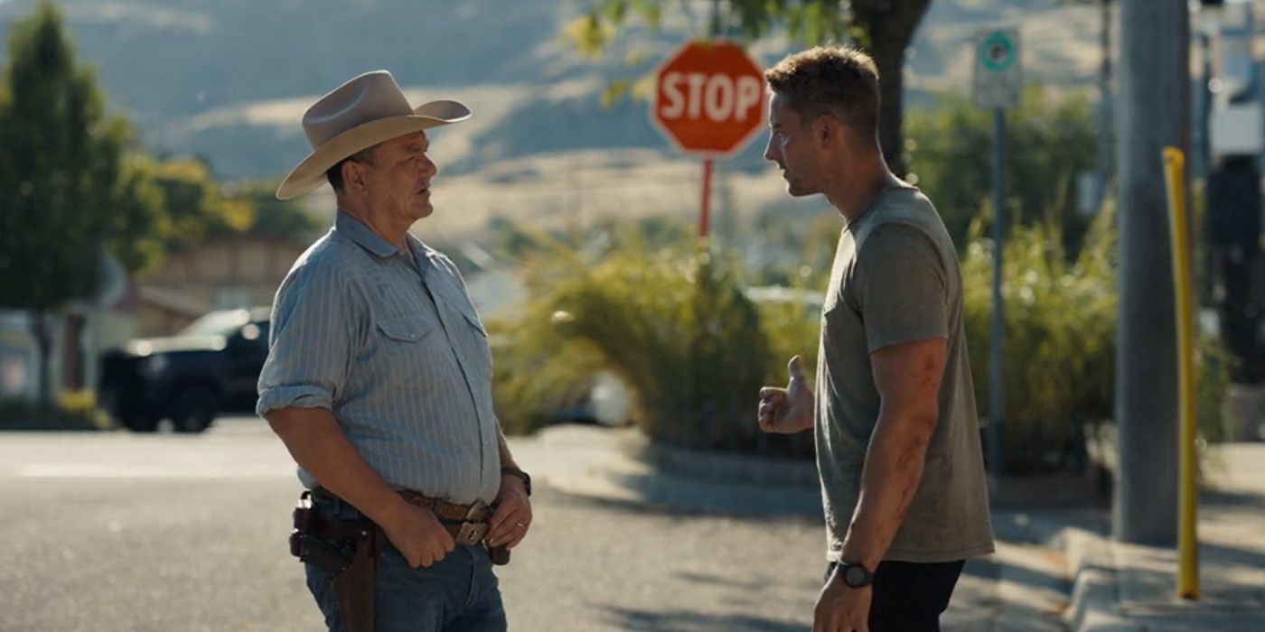 Sheriff Paul Holt (Patrick Gallagher) and Colter Shaw (Justin Hartley) in the 'Tracker' episode "No Man's Land"