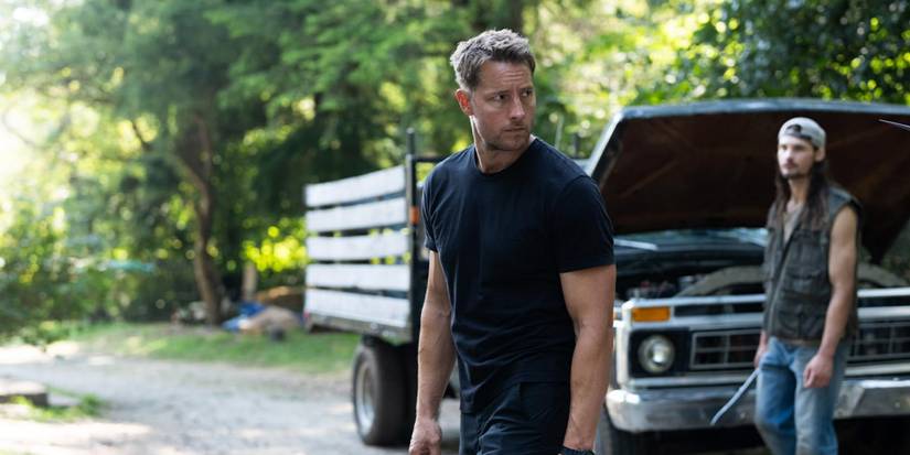 Colter Shaw (Justin Hartley) is surrounded by opponents on 'Tracker'