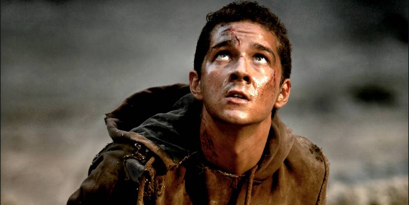 Shia LaBeouf as Sam bloody and looking up in Transformers.