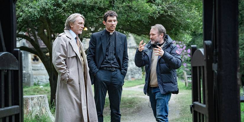 Rian Johnson directing Daniel Craig and Josh O'Connor on the set of Wake Up Dead Man.