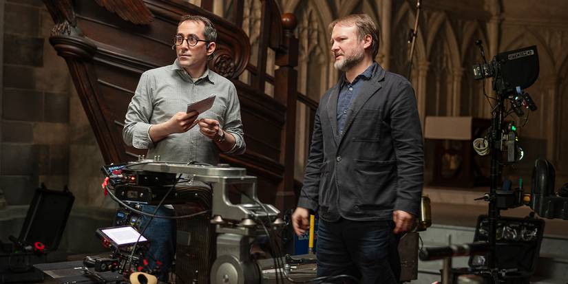 Director of Photography Steve Yedlin and director Rian Johnson on the set of Wake Up Dead Man.