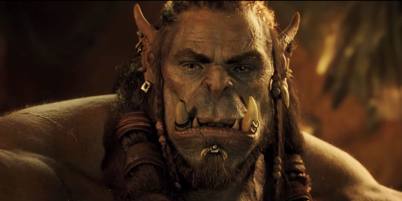 The orc chieftain Durotan staring down in Warcraft