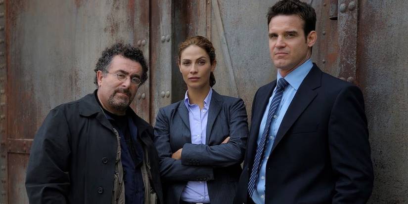 Saul Rubinek as Artie Nielsen, Joanne Kelly as Myka Bering, and Eddie McClintock as Pete Lattimer on 'Warehouse 13'