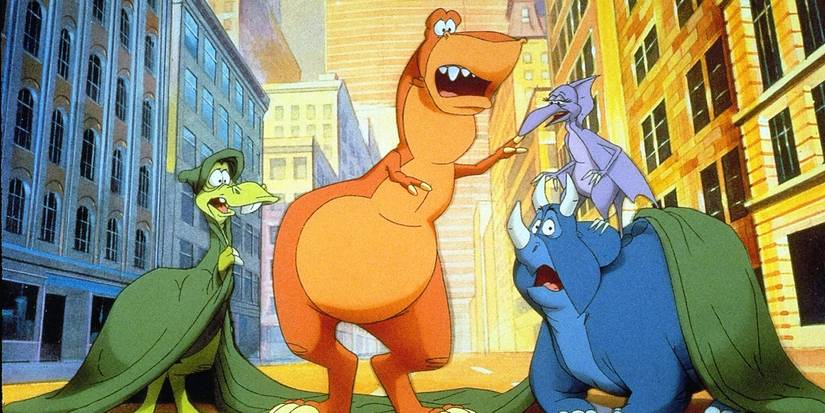 A group of dinosaurs together in Manhattan in 'We're Back! A Dinosaur's Story'