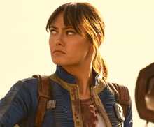 Ella Purnell as Lucy scowling at something off camera from Fallout Season 2