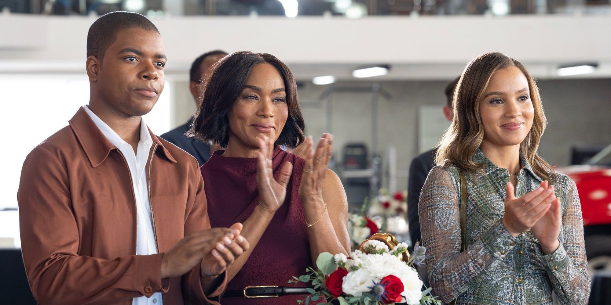 Harry, Athena, and May Grant cheering on Chimney at a ceremony in 9-1-1 Season 9