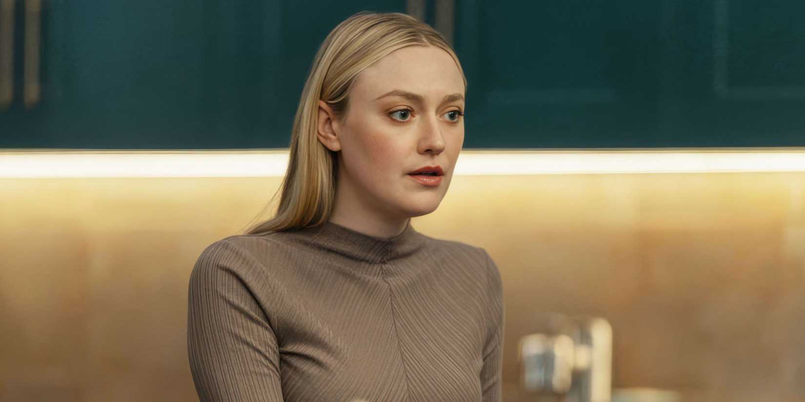 Dakota Fanning talks to someone who is off-camera in All Her Fault.