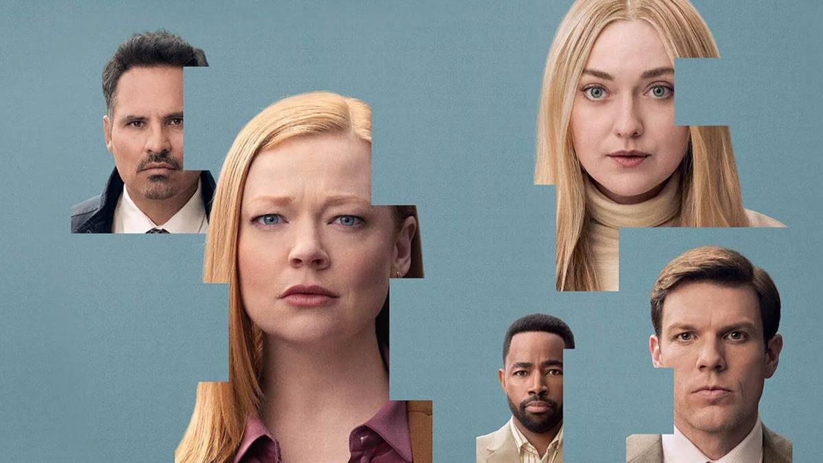 Michael Peña, Sarah Snook, Jay Ellis, Dakota Fanning, and Jake Lacy on the poster for 'All Her Fault'