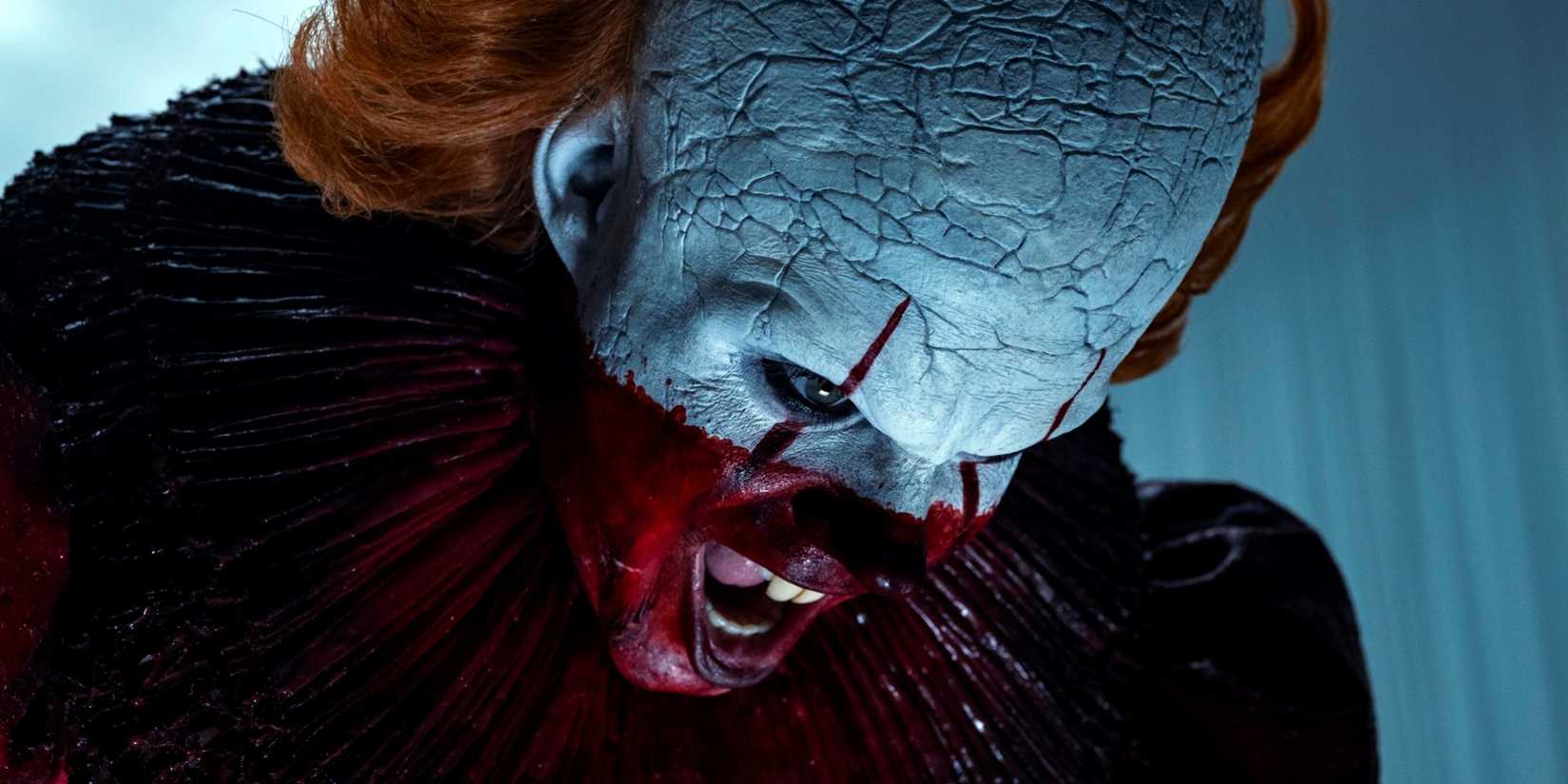 Bill Skarsgard as Pennywise fighting to escape in the finale of IT: Welcome to Derry.