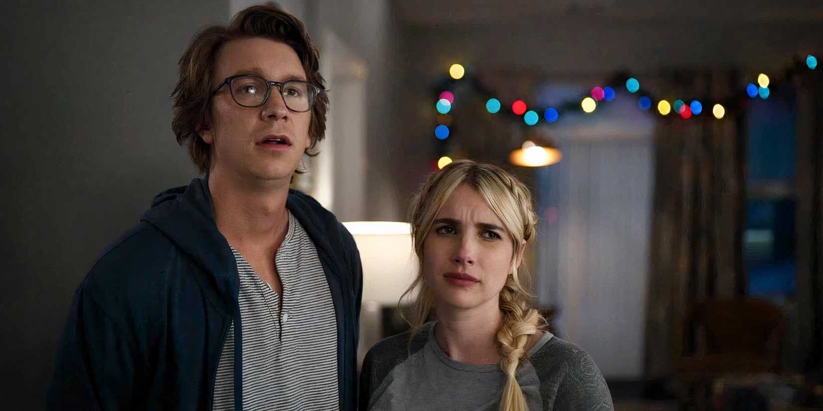 Emma Roberts dan Thomas Mann sebagai Margot dan Griffin tampak ragu dalam About Fate.