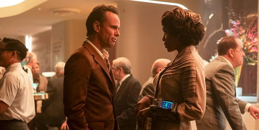 Walton Goggins as Cooper Howard and Frances Turner as Barb in Fallout Season 2