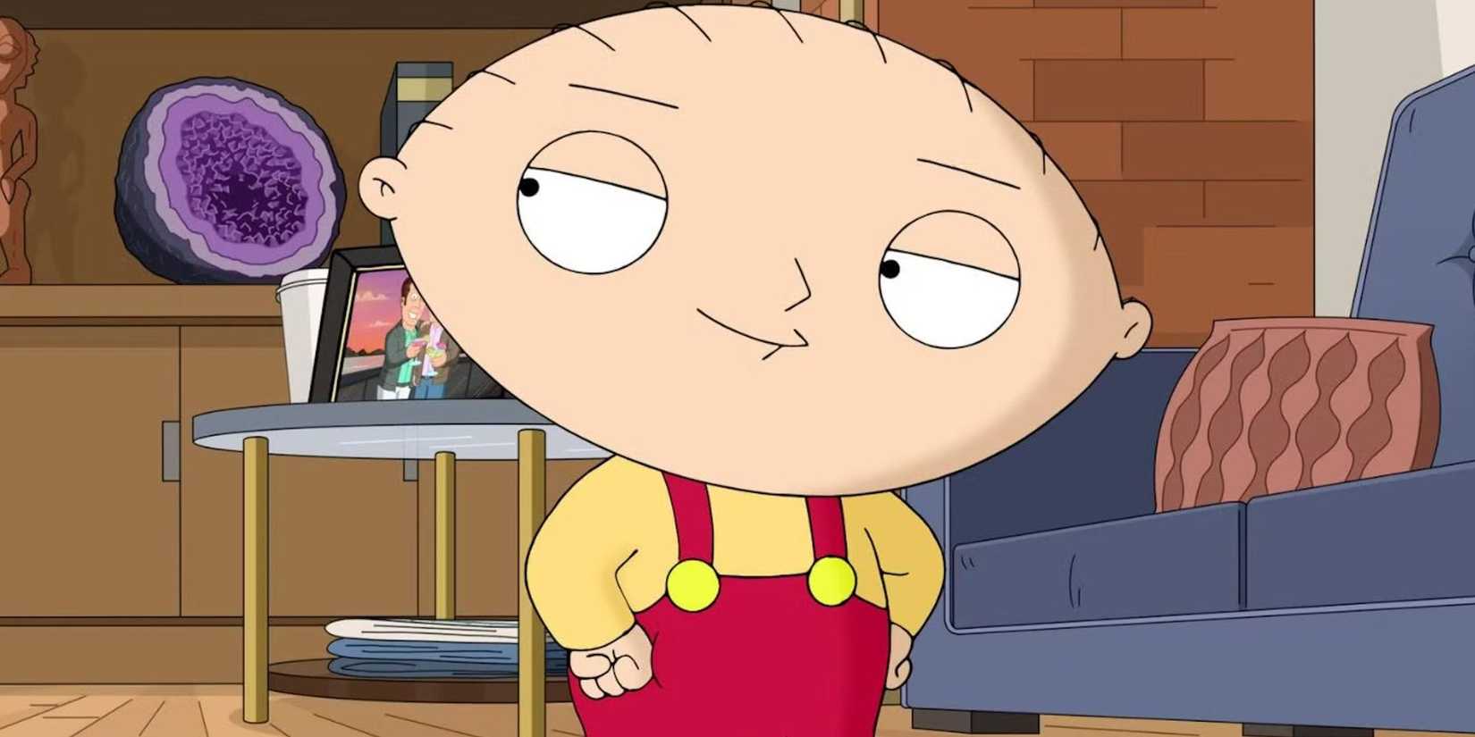 Stewie (Seth MacFarlane) stands smugly in Family Guy.
