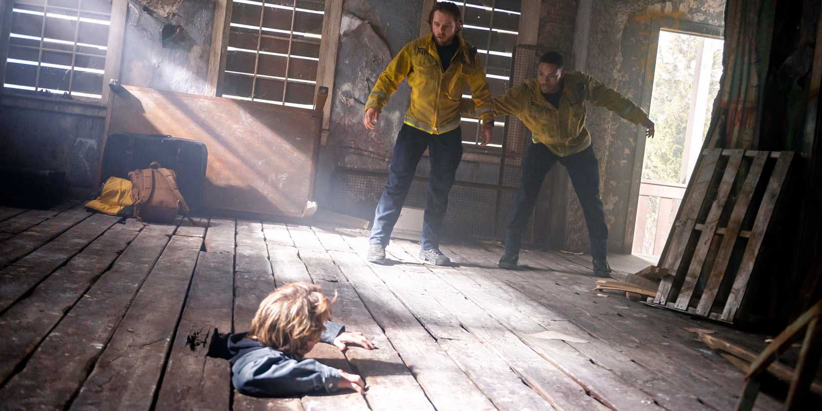 Conor Sherry as Tyler, Max Thieriot as Bode, and Jordan Calloway as Jake on Fire Country