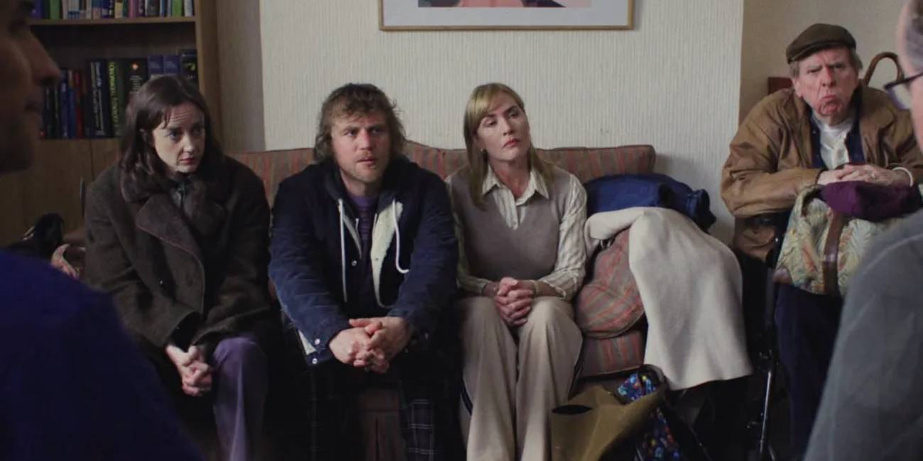 Andrea Riseborough, Johnny Flynn, Kate Winslet, and Timothy Spall in `Goodbye June'.