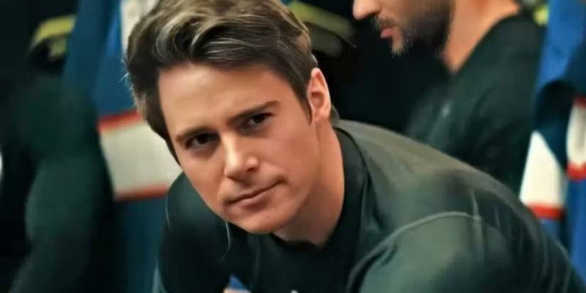 Callan Potter as Hayden Pike looking to the side in 'Heated Rivalry.'