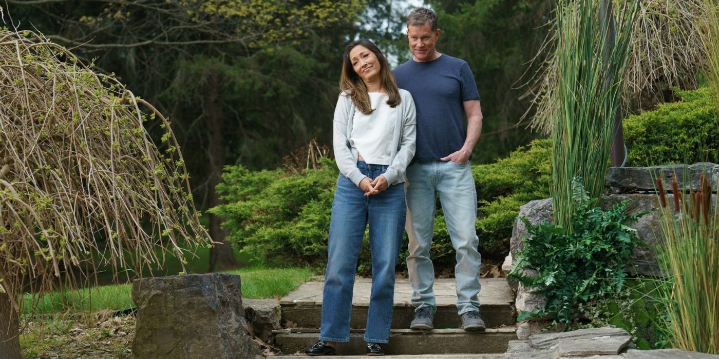 Christina Chang as Yuna and Dylan Walsh as David Hollander on 'Heated Rivalry.'
