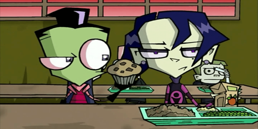 Zim with Tak in the cafeteria on Invader Zim.