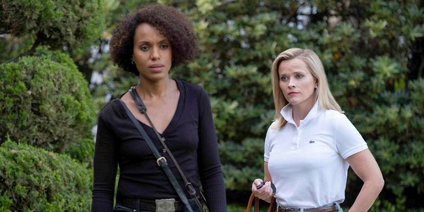 Kerry Washington and Reese Witherspoon standing together looking tense in Little Fires Everywhere