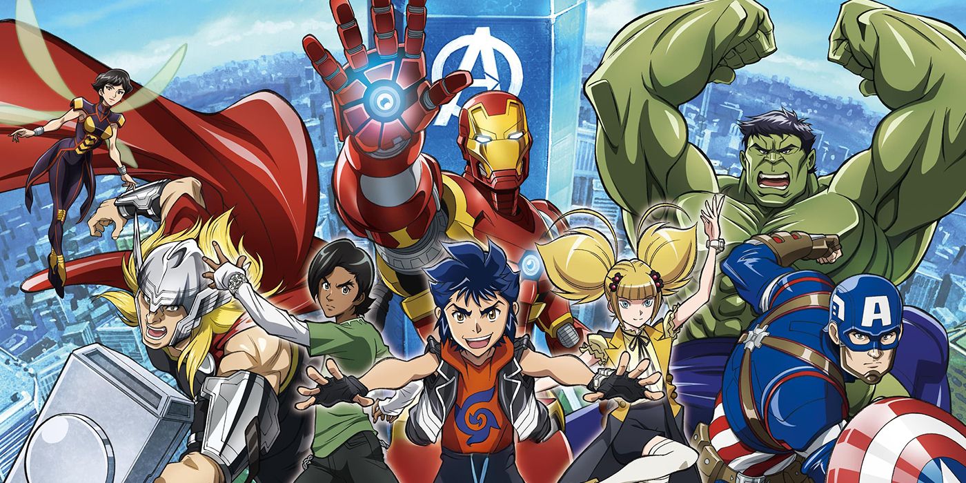 A group of kids and the Avengers together in 'Marvel Future Avengers'