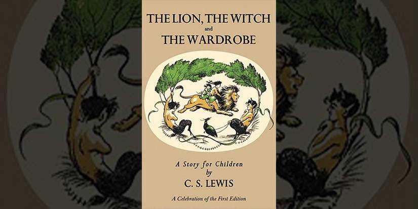 A recreation of the first edition book cover for 'The Lion, the Witch and the Wardrobe' by C.S. Lewis, the first of 'The Chronicles of Narnia'