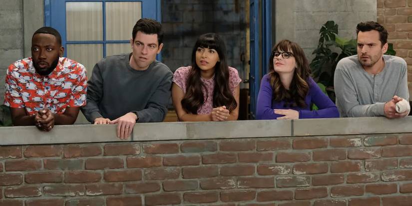 Winston, Schmidt, Cece, Jess, and Nick looking out their balcony in the 'New Girl' series finale.