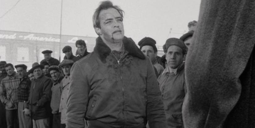 Marlon Brando as Terry Malloy standing up to the corrupt union workers during the final scene of On the Waterfront (1954)