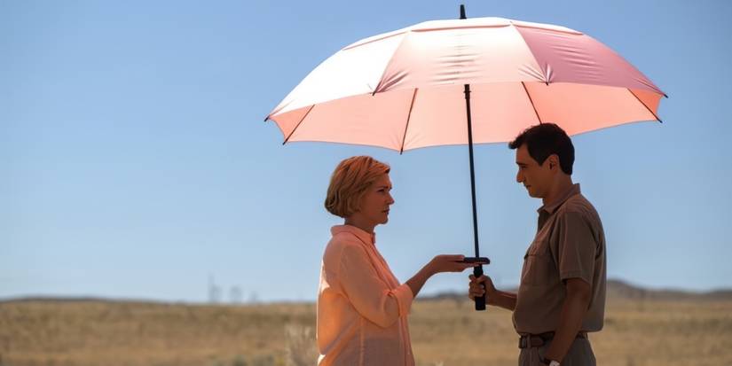 Rhea Seehorn and Carlos-Manuel Vesga in Pluribus Episode 9