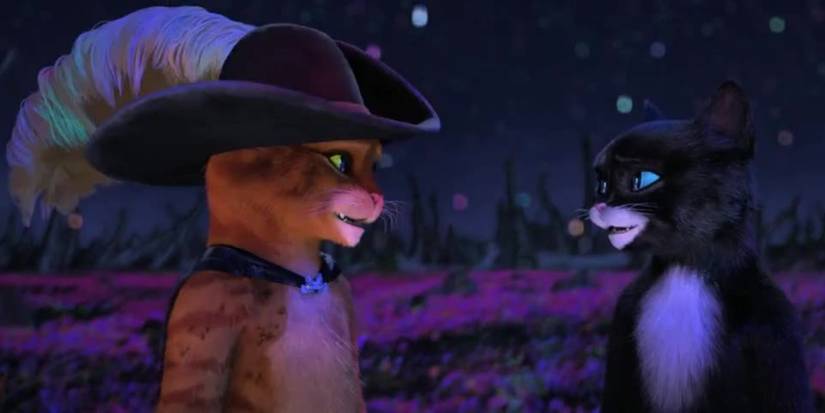 Puss in Boots stares at Kitty Softpaws