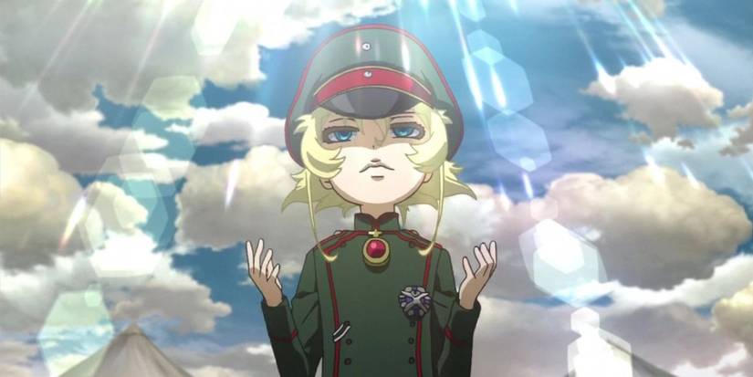 A girl in an army uniform looking at the sky in Saga of Tanya the Evil
