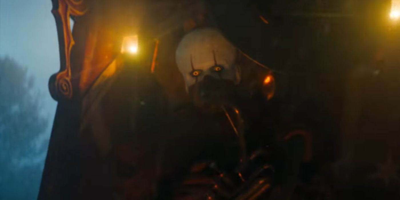 Pennywise (Bill Skarsgard) playing a tuba in 'IT: Welcome to Derry'