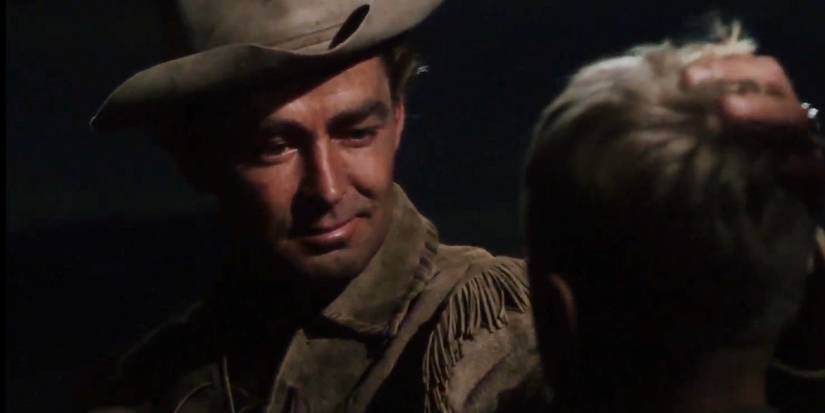 Shane (Alan Ladd) says goodbye to Joey Starrett (Brandon deWilde) at the end of 'Shane' (1953)