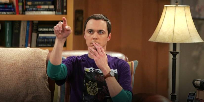 Sheldon (Jim Parsons) does air math from his spot in The Big Bang Theory.