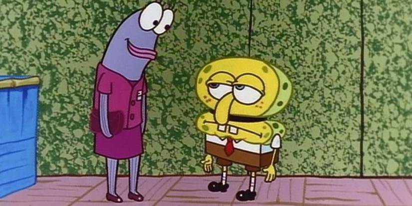 SpongeBob acting like Squidward in 'SpongeBob SquarePants' Season 1's "Opposite Day"
