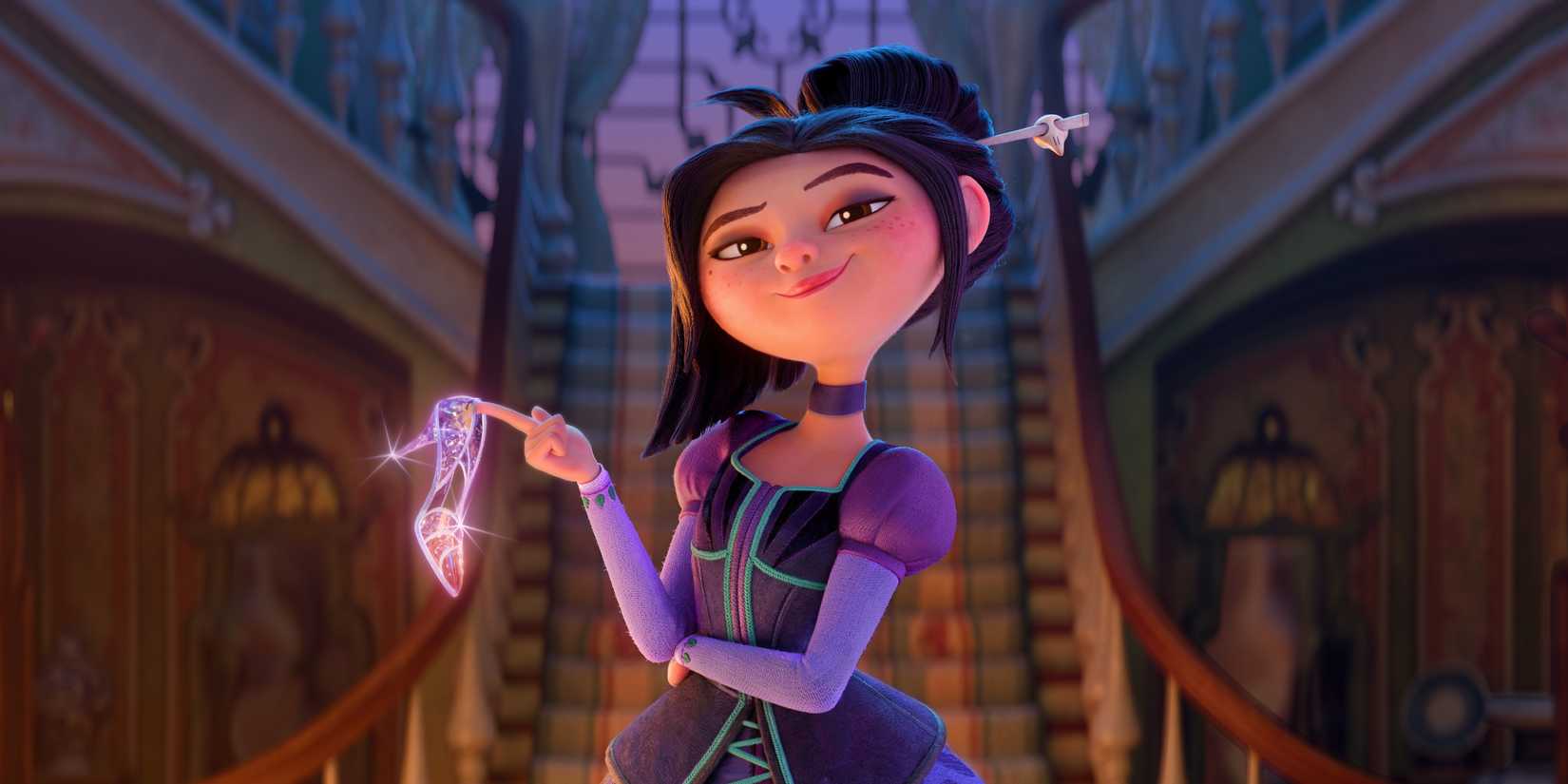 Cinderella's step-sister Lilith dangling a glass slipper on her finger in Steps.