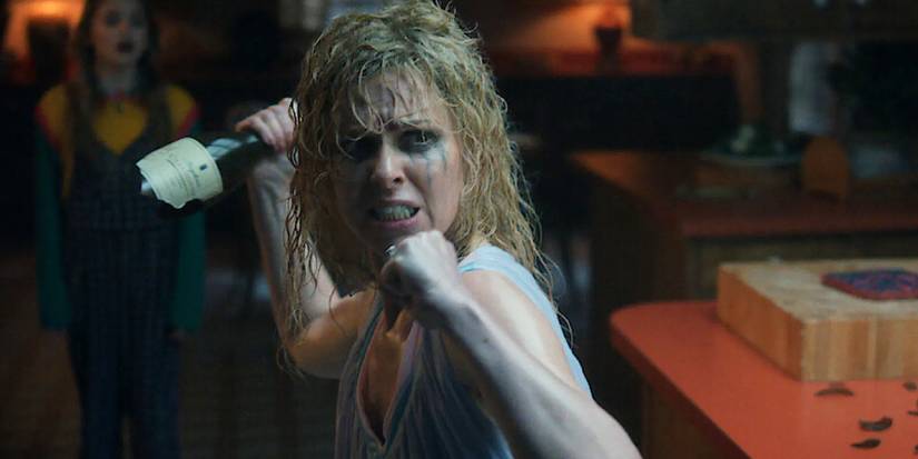 Stranger Things Season 5 The Vanishing of Holly Wheeler Karen Wheeler With a Wine Bottle in a Demogorgon Fight