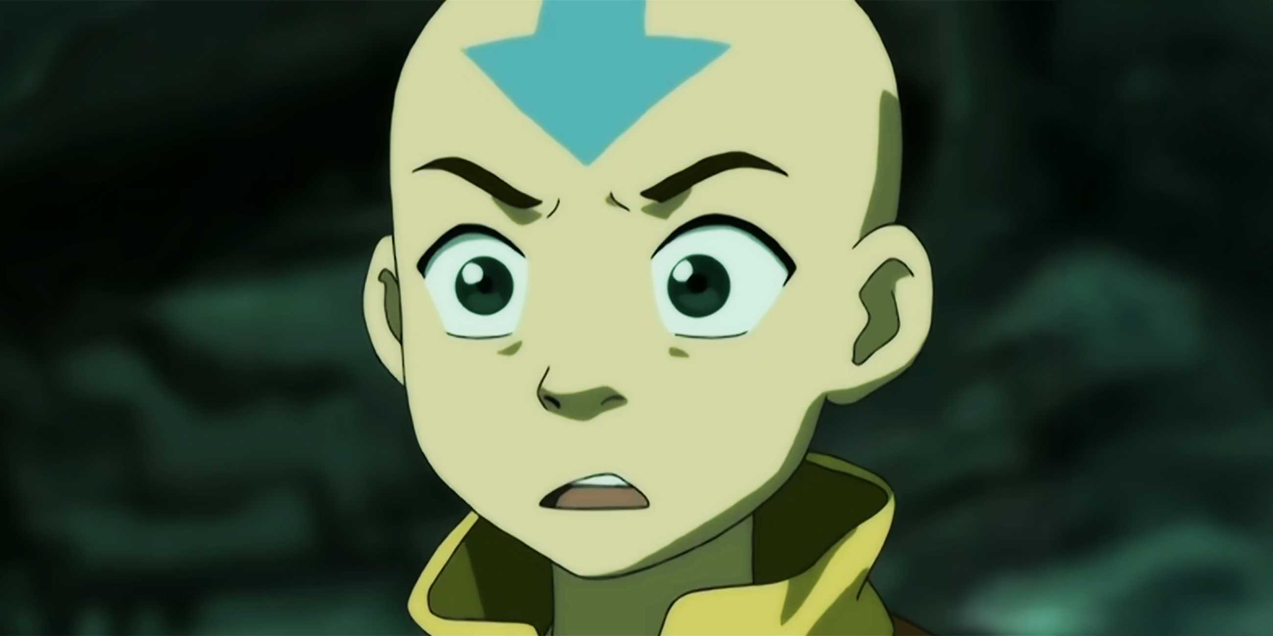 Aang with a shocked look on his face in the 'Avatar: The Last Airbender' Season 2 finale.