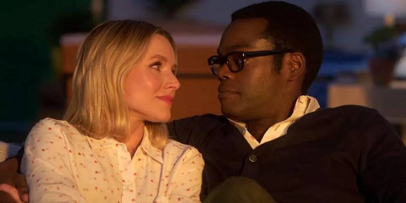 Eleanor (Kristen Bell) and Chidi (William Jackson Harper) looking at each other in 'The Good Place' series finale.