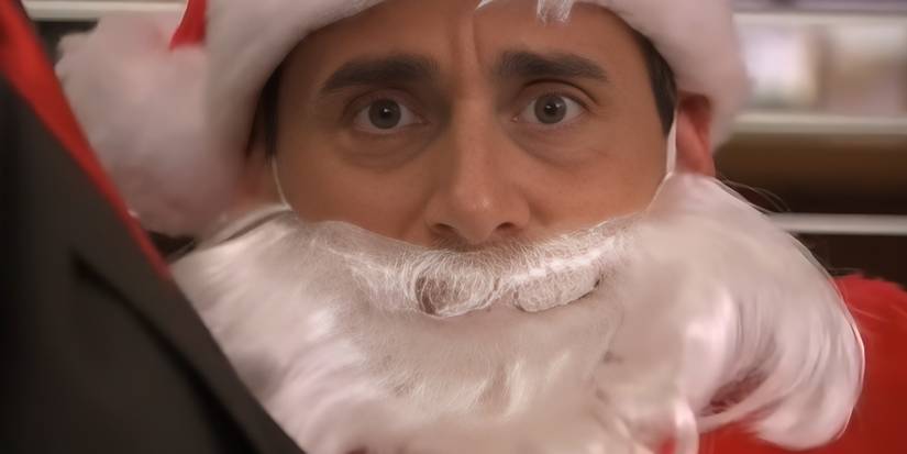 Steve Carell as Michael dressed as Santa in 'The Office' Christmas episode.