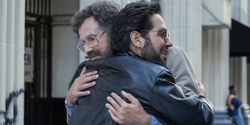 Will Ferrell and Paul Rudd hugging in The Shrink Next Door 