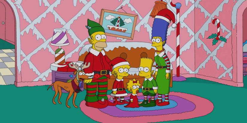 The Simpson family dressed in Christmas apparel in 'The Simpsons'