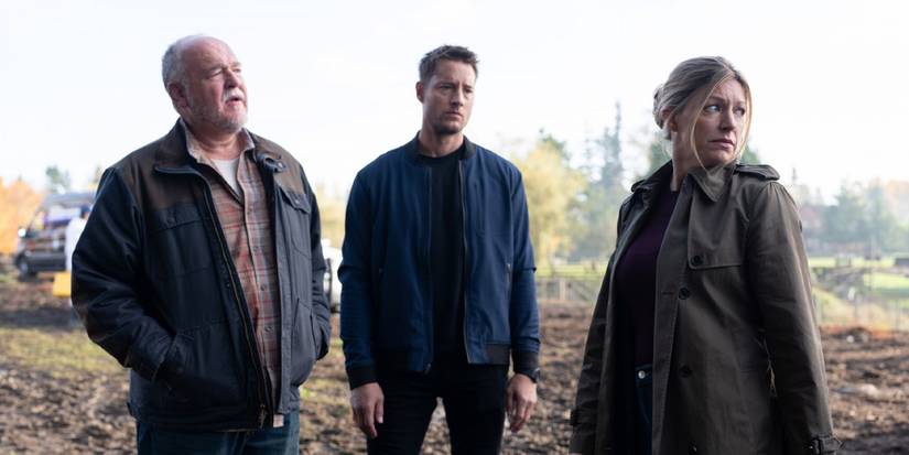 John Keaton (Brent Sexton), Colter Shaw (Justin Hartley), and Detective Willa Simms (Jes Macallan) in the 'Tracker' episode "Good Trouble"