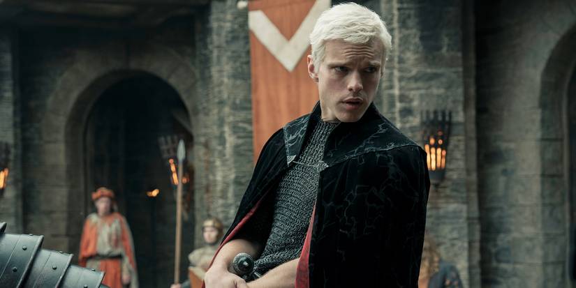Finn Bennett as Aerion Targaryen on horseback looking to the side in A Knight of the Seven Kingdoms Season 1.