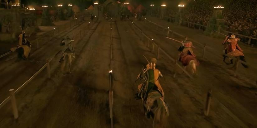 Knights ride toward a joust in A Knight of he Seven Kingdoms 