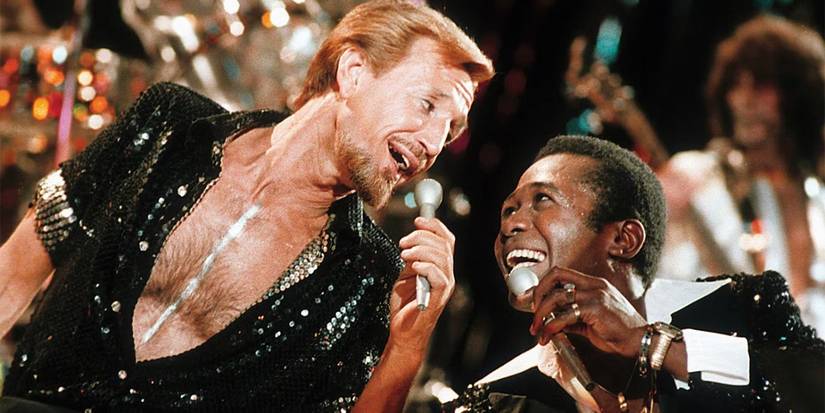 Roy Scheider and Ben Vereen perform a song on stage during the climactic dream sequence in Bob Fosse's 'All That Jazz'